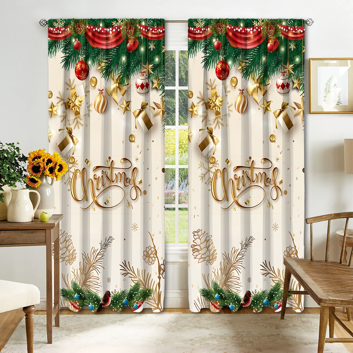 KTX-895443 Digital Printed Christmas Curtains - High Shading, Polyester, Multiple Designs and Sizes Available