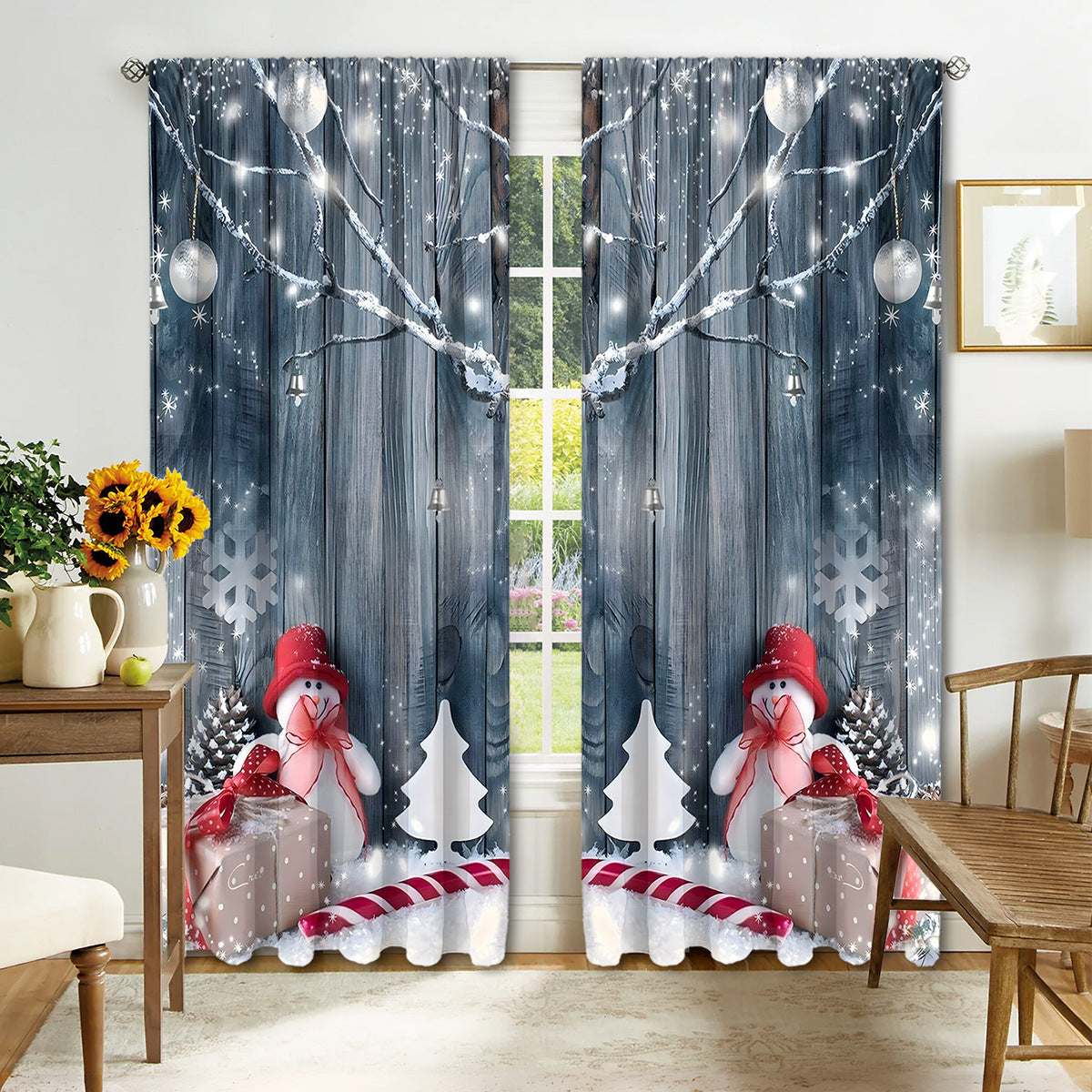 KTX-895443 Digital Printed Christmas Curtains - High Shading, Polyester, Multiple Designs and Sizes Available