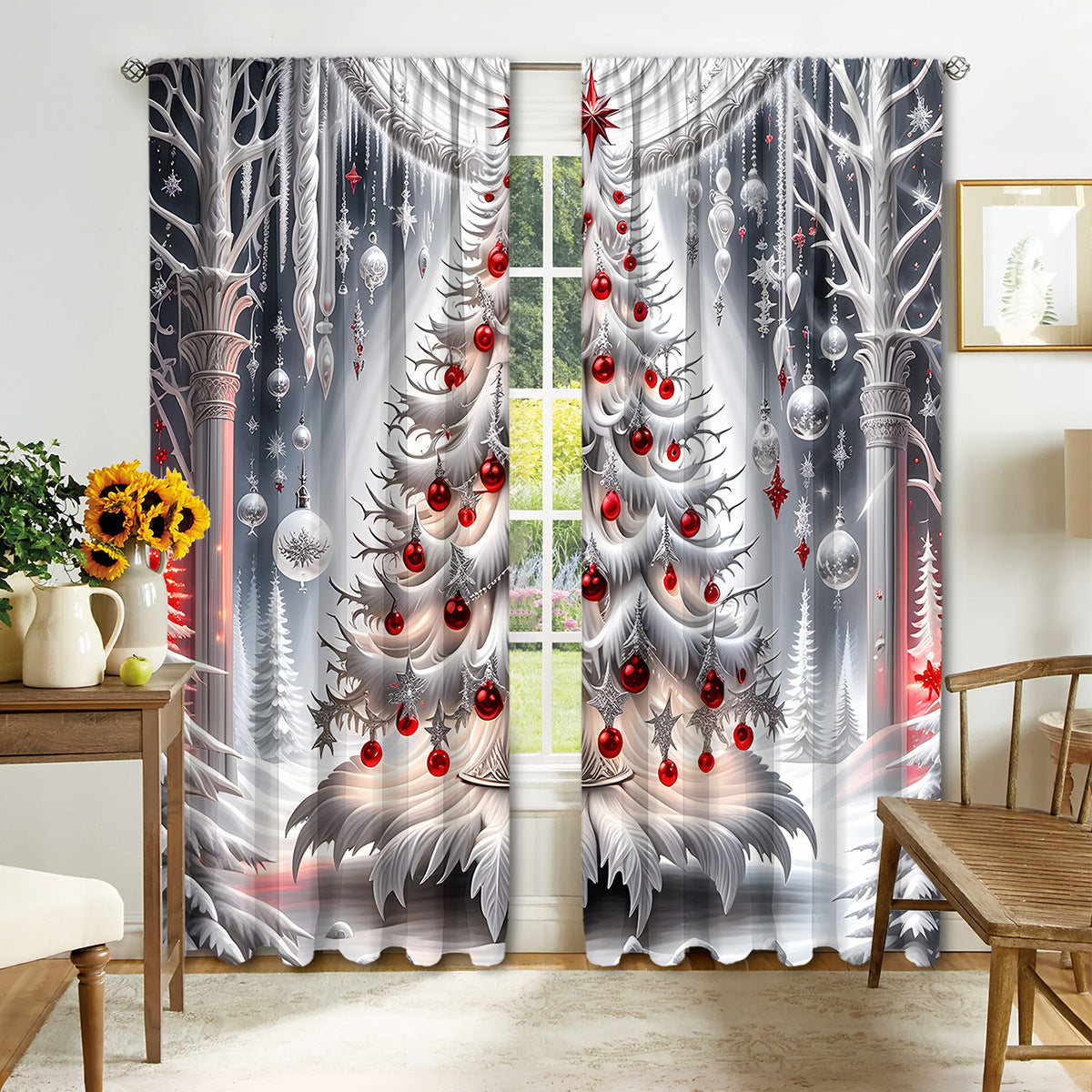 KTX-895443 Digital Printed Christmas Curtains - High Shading, Polyester, Multiple Designs and Sizes Available