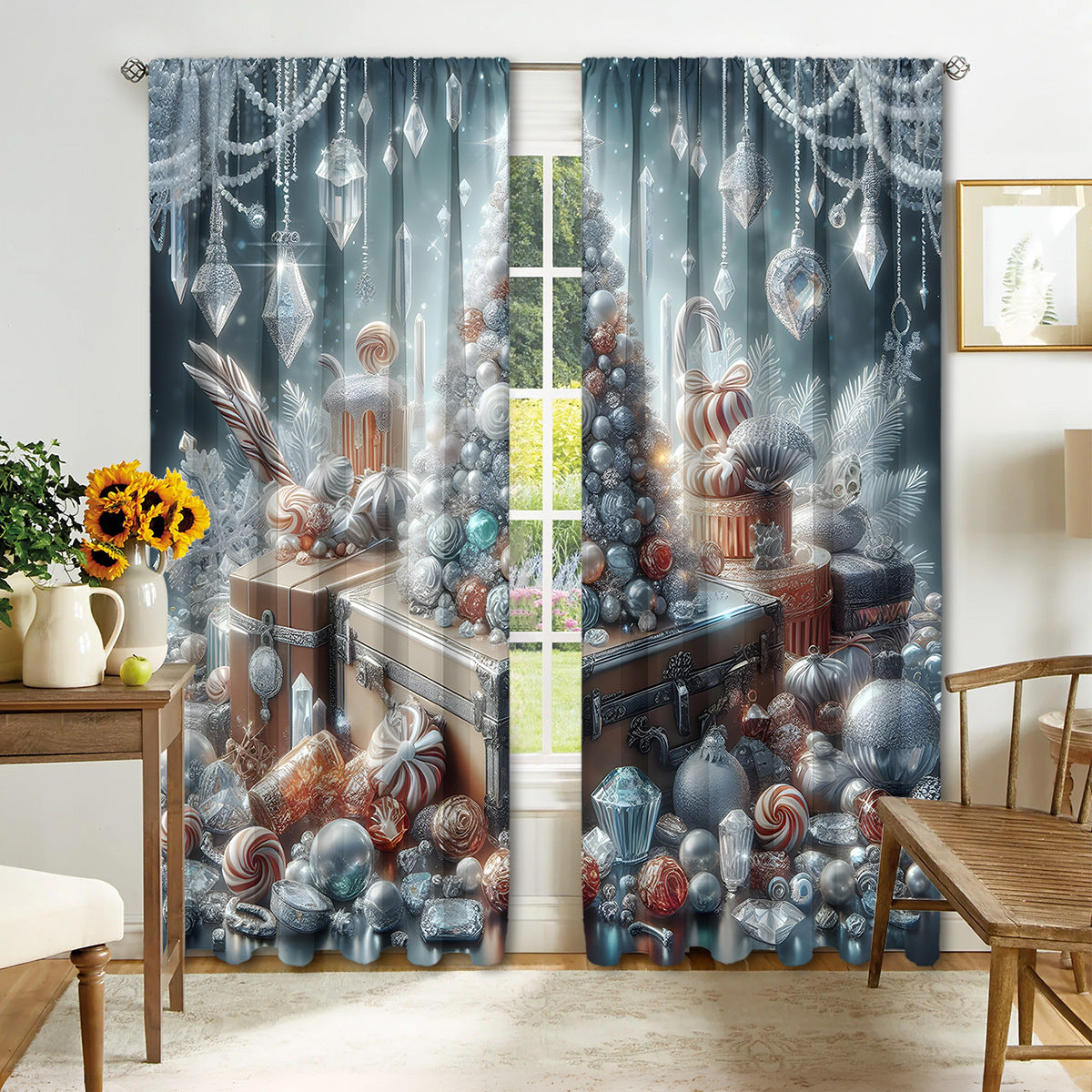 KTX-895443 Digital Printed Christmas Curtains - High Shading, Polyester, Multiple Designs and Sizes Available