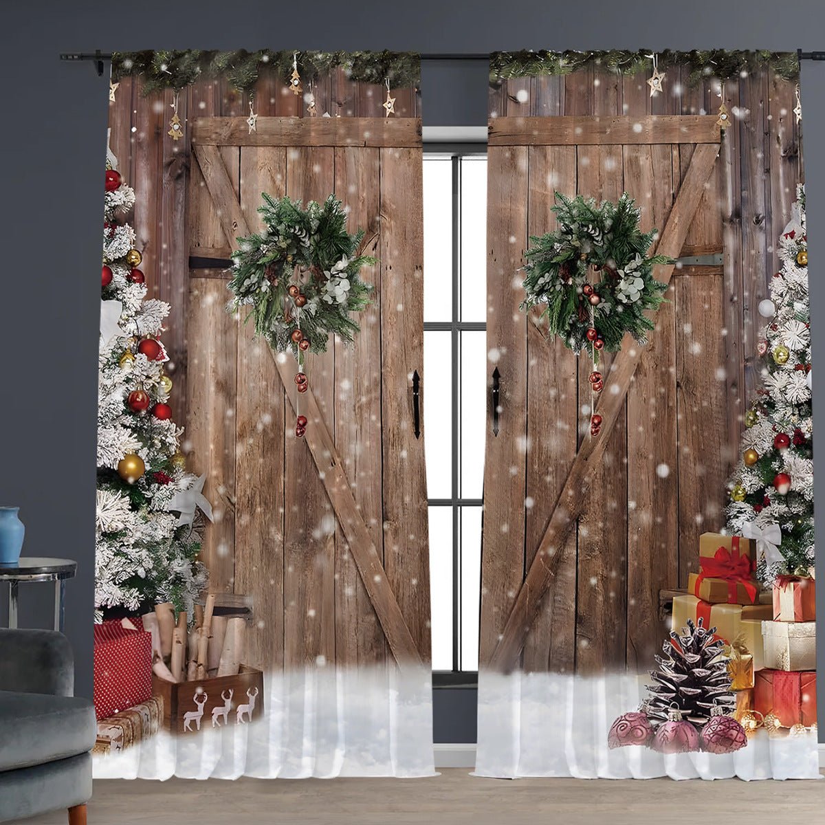 KTX-895443 Digital Printed Christmas Curtains - High Shading, Polyester, Multiple Designs and Sizes Available