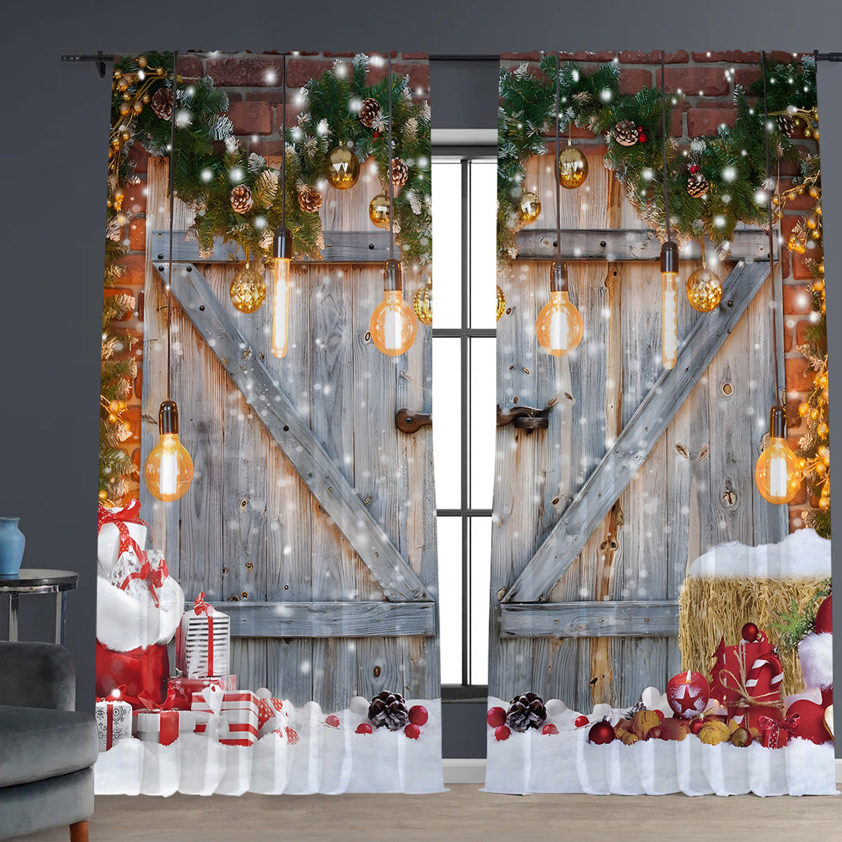 KTX-895443 Digital Printed Christmas Curtains - High Shading, Polyester, Multiple Designs and Sizes Available