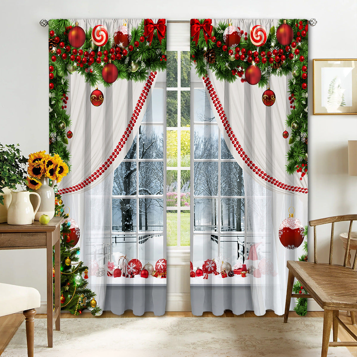 KTX-895443 Digital Printed Christmas Curtains - High Shading, Polyester, Multiple Designs and Sizes Available