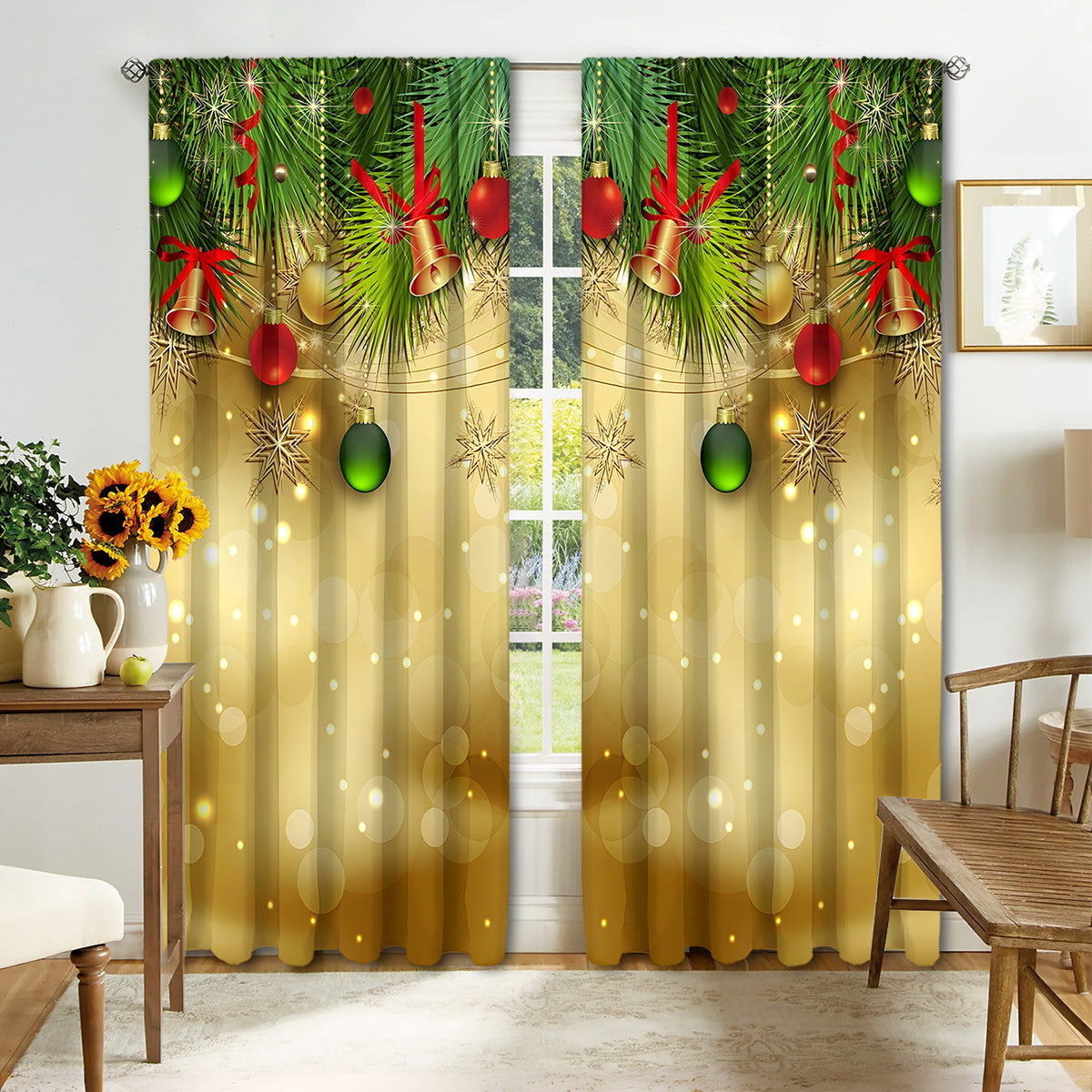 KTX-895443 Digital Printed Christmas Curtains - High Shading, Polyester, Multiple Designs and Sizes Available