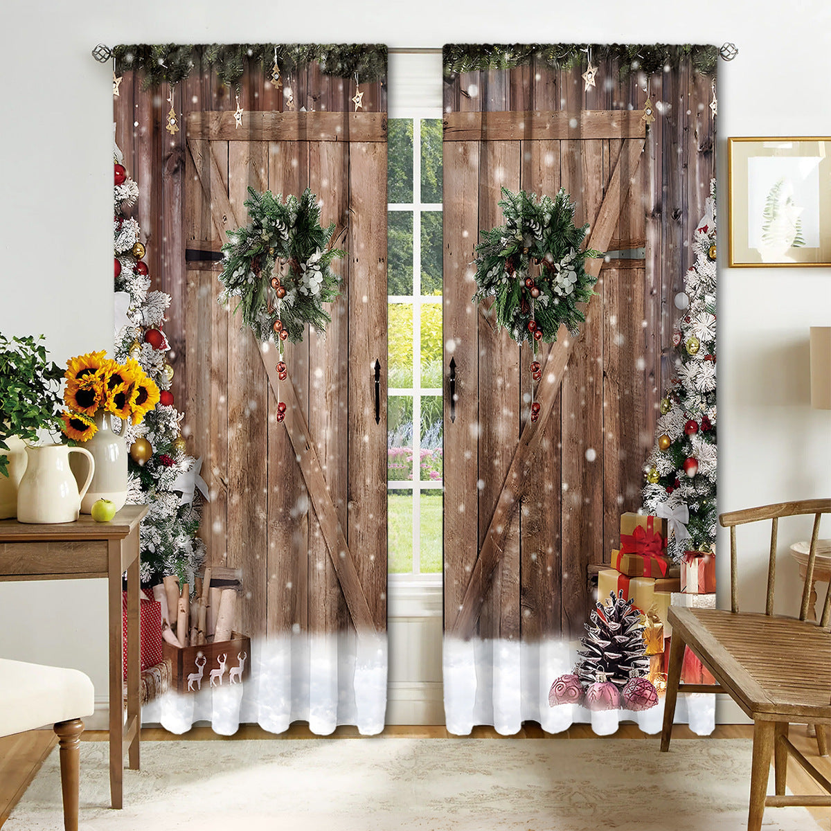 KTX-895443 Digital Printed Christmas Curtains - High Shading, Polyester, Multiple Designs and Sizes Available