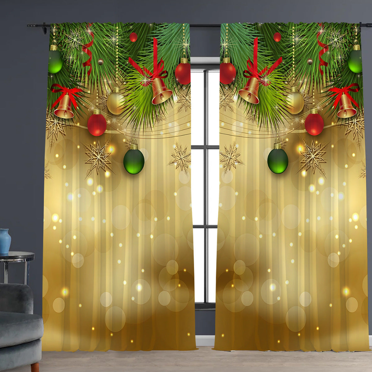 KTX-895443 Digital Printed Christmas Curtains - High Shading, Polyester, Multiple Designs and Sizes Available