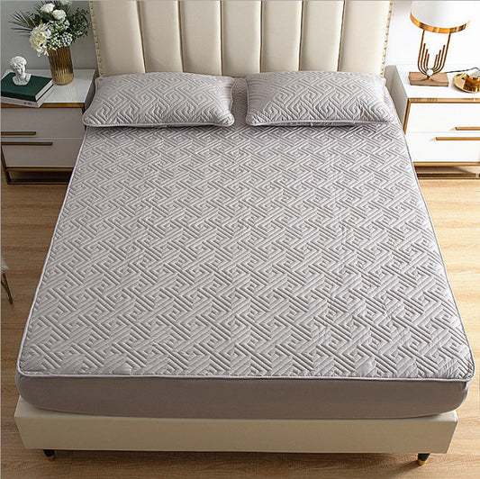 KTX-895699 Quilted Solid Color Cotton Bedspread - Non-Slip Mattress Protector Cover - Modern Simple Design