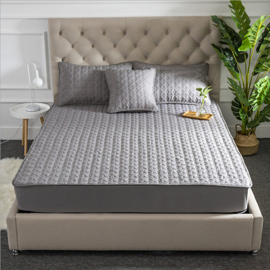 KTX-895699 Quilted Solid Color Cotton Bedspread - Non-Slip Mattress Protector Cover - Modern Simple Design