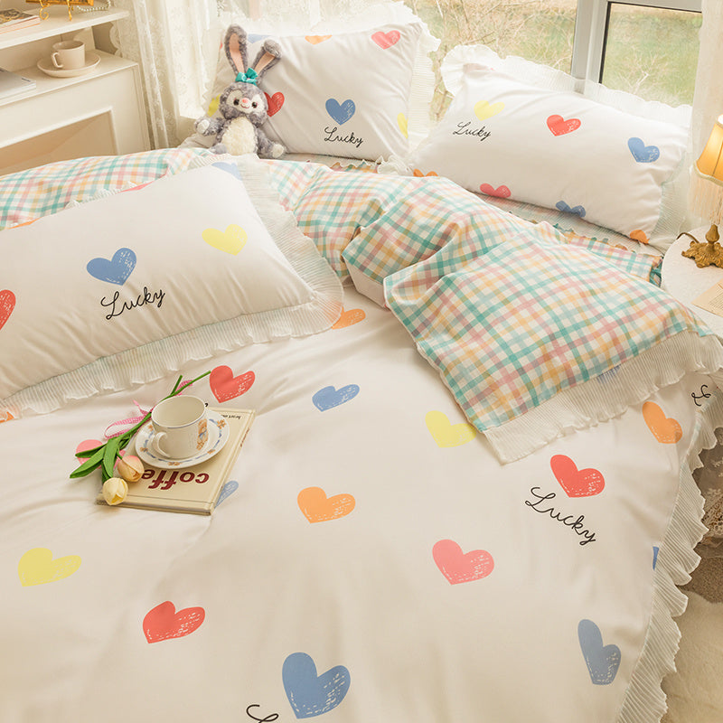 KTX-895891 Washed Cotton Floral Quilt Cover Set - 4-Piece Bed Sheet Set in Various Colors