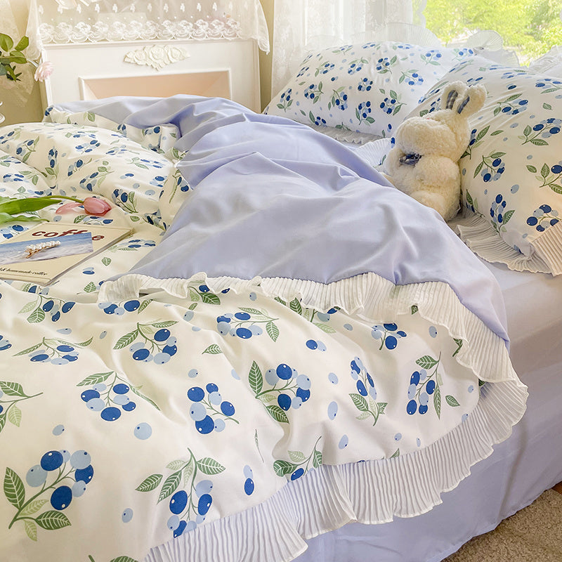 KTX-895891 Washed Cotton Floral Quilt Cover Set - 4-Piece Bed Sheet Set in Various Colors