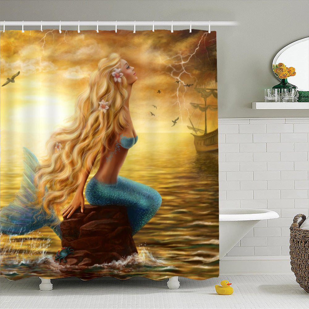 KTX-896595 Thick Waterproof Mildew-Resistant Shower Curtain with Copper Buttonholes - 1.8m x 1.8m