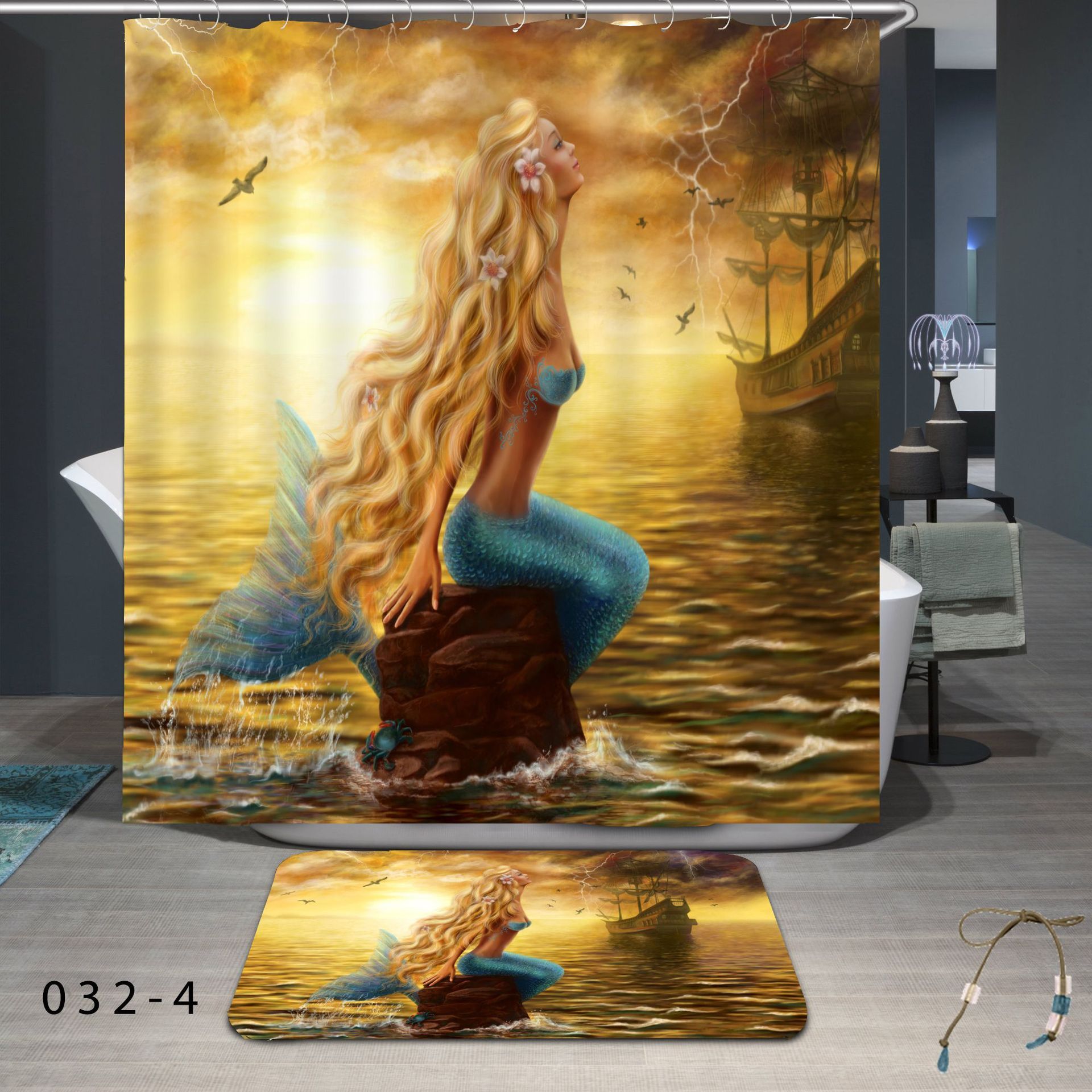 KTX-896595 Thick Waterproof Mildew-Resistant Shower Curtain with Copper Buttonholes - 1.8m x 1.8m