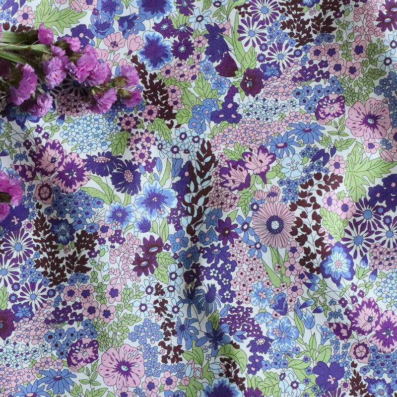 KTX-896723 CIARA Purple Floral Cotton Poplin Fabric, 1M x 1.45M, 100% Cotton