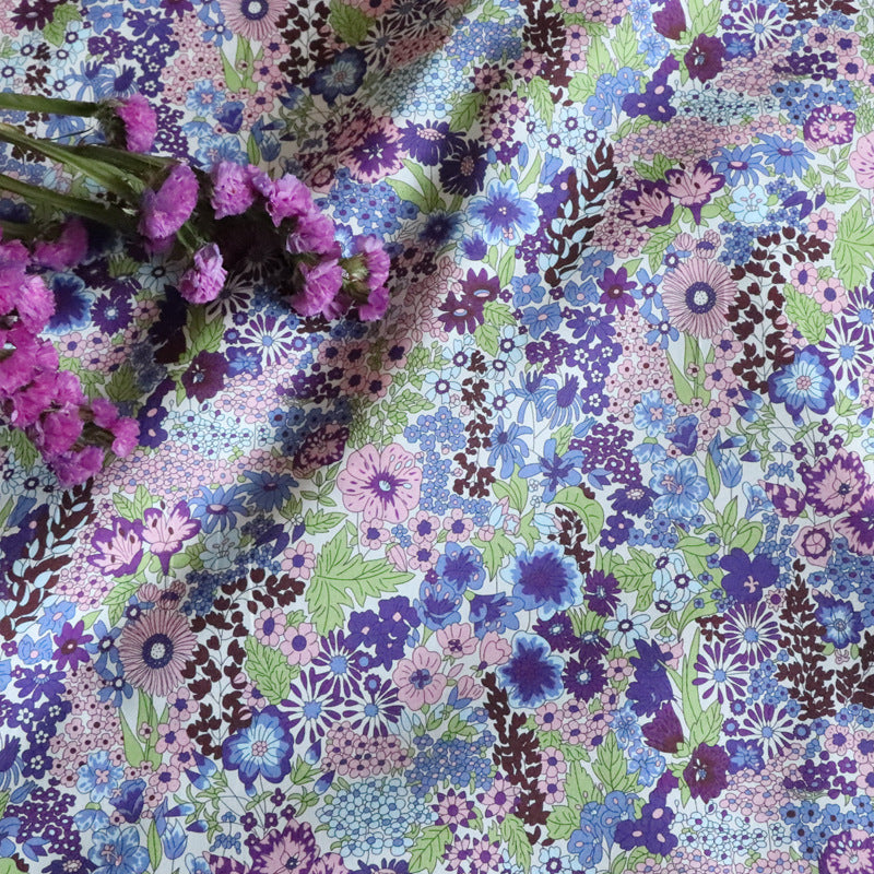 KTX-896723 CIARA Purple Floral Cotton Poplin Fabric, 1M x 1.45M, 100% Cotton
