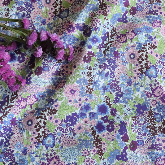 KTX-896723 CIARA Purple Floral Cotton Poplin Fabric, 1M x 1.45M, 100% Cotton