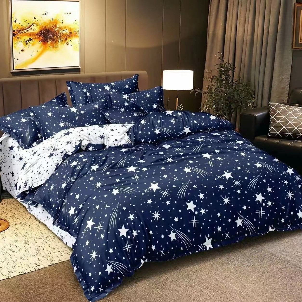 KTX-897043 Starry Sky Minimalist Three Piece Quilt Cover Set - Double-Sided Printing