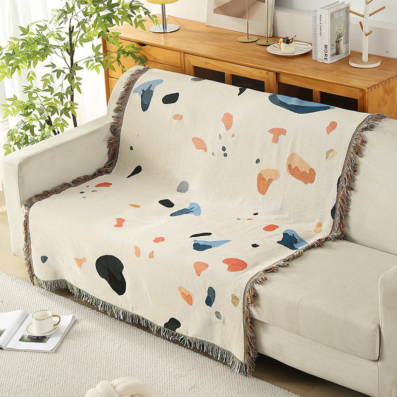 KTX-897363 Starry Sky Polyester Cotton Sofa Towel Cover Blanket for Modern Decor & Camping