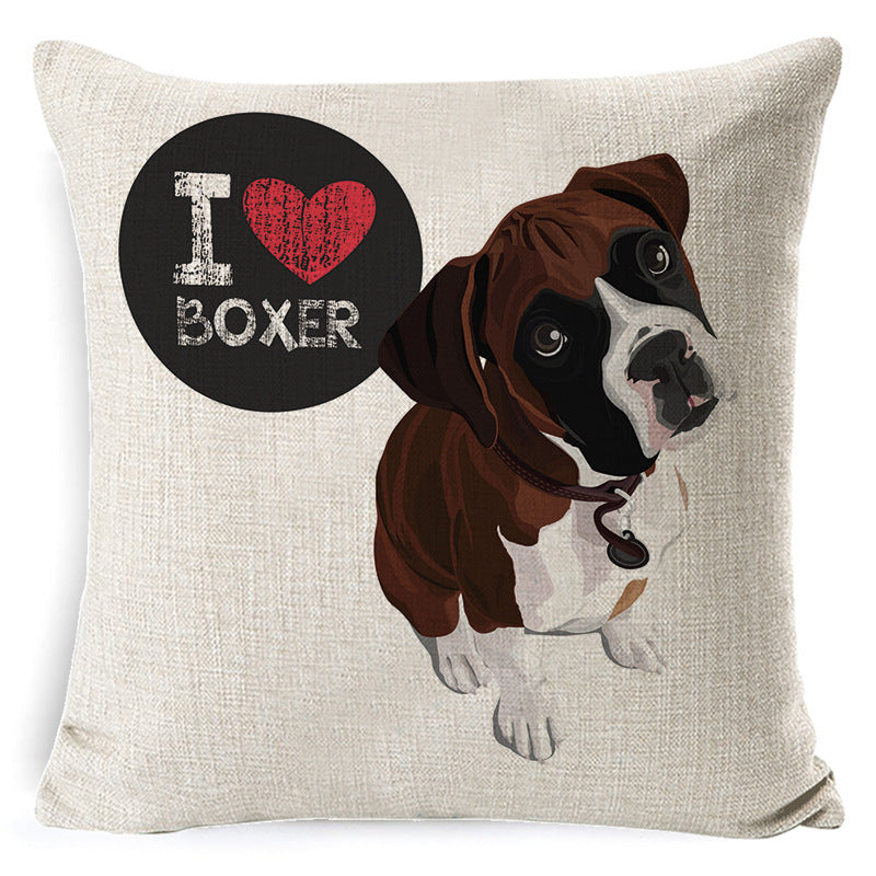KTX-897875 Retro Nostalgia Dog Cartoon Pillow Cover – Linen with PP Cotton Filling