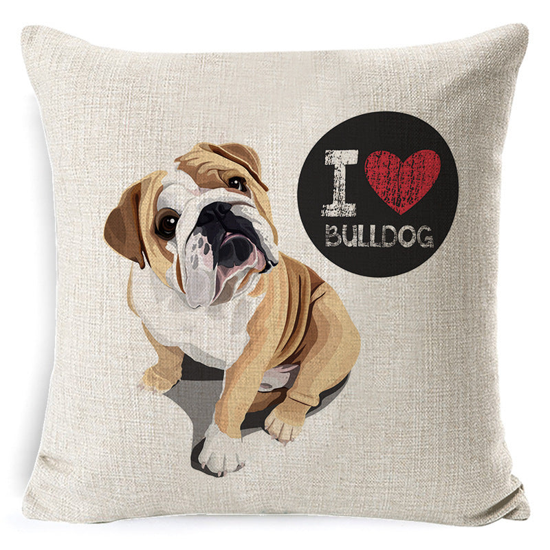 KTX-897875 Retro Nostalgia Dog Cartoon Pillow Cover – Linen with PP Cotton Filling