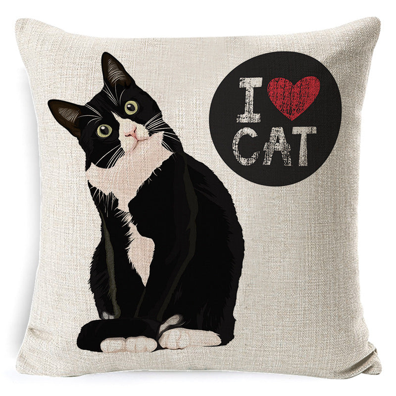 KTX-897875 Retro Nostalgia Dog Cartoon Pillow Cover – Linen with PP Cotton Filling