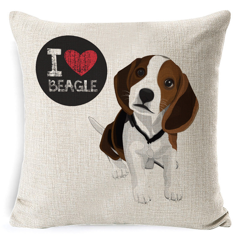 KTX-897875 Retro Nostalgia Dog Cartoon Pillow Cover – Linen with PP Cotton Filling