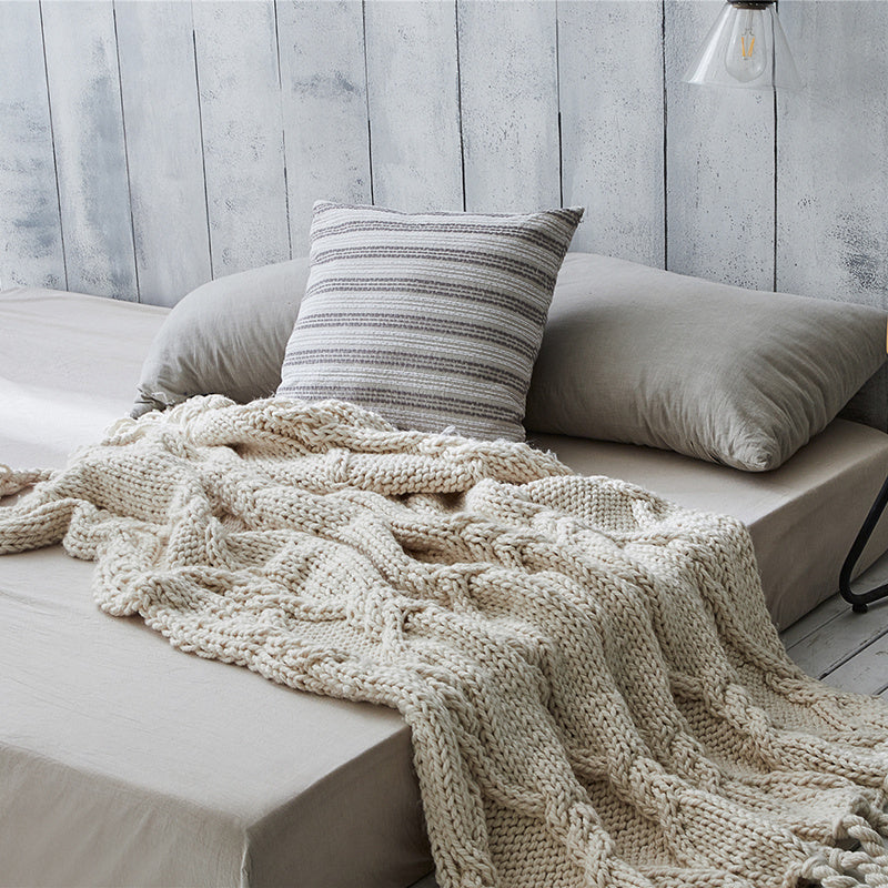 KTX-898515 Handmade Acrylic Knit Casual Soft Blanket - 120x150cm in Beige