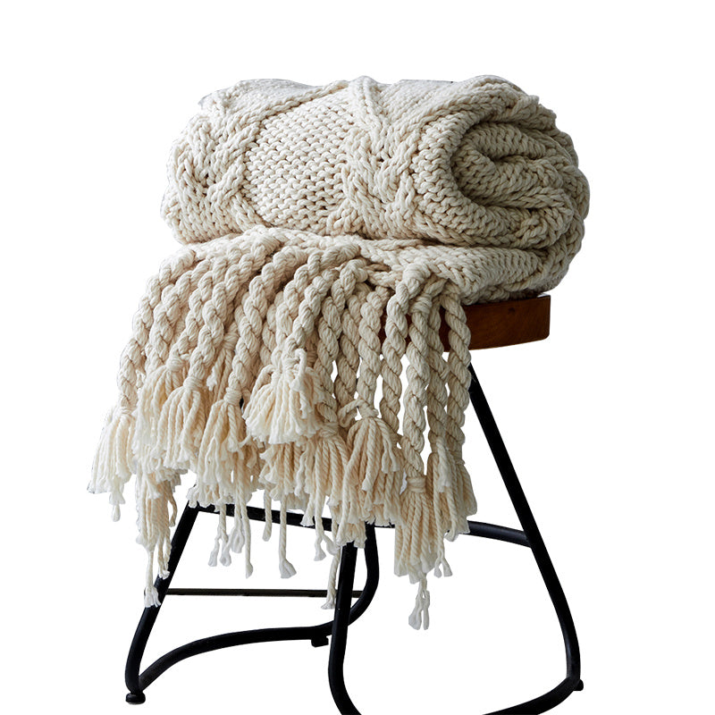 KTX-898515 Handmade Acrylic Knit Casual Soft Blanket - 120x150cm in Beige