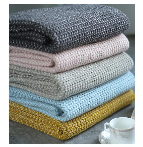 KTX-899027 Solid Color Knitted Fringed Wool Blanket for Sofa - 120x240cm, Available in Pink, Light Gray, Light Blue, Yellow, and Black