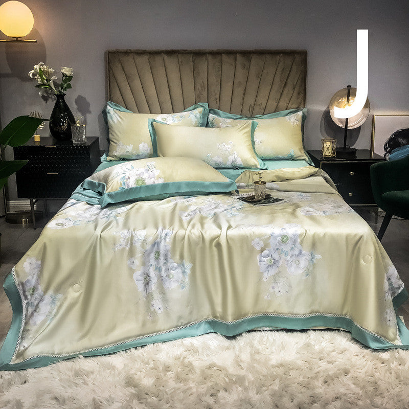 KTX-899027 Tencel Summer Quilt Set - 4-Piece Air-Conditioning Bedding, Breathable and Machine Washable