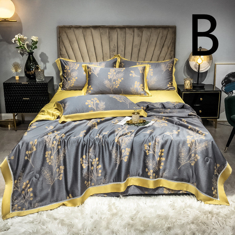 KTX-899027 Tencel Summer Quilt Set - 4-Piece Air-Conditioning Bedding, Breathable and Machine Washable