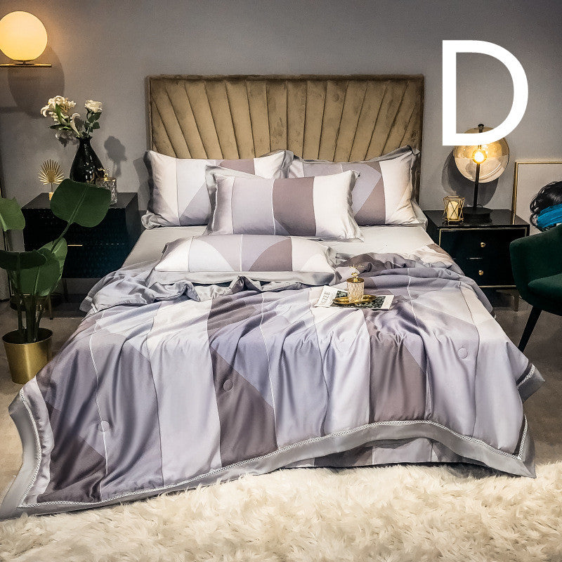 KTX-899027 Tencel Summer Quilt Set - 4-Piece Air-Conditioning Bedding, Breathable and Machine Washable