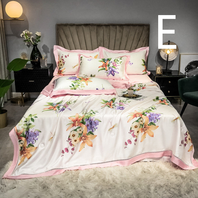 KTX-899027 Tencel Summer Quilt Set - 4-Piece Air-Conditioning Bedding, Breathable and Machine Washable