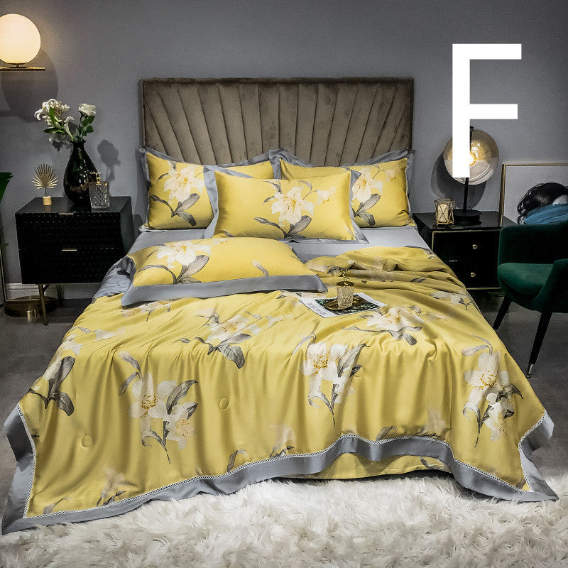 KTX-899027 Tencel Summer Quilt Set - 4-Piece Air-Conditioning Bedding, Breathable and Machine Washable