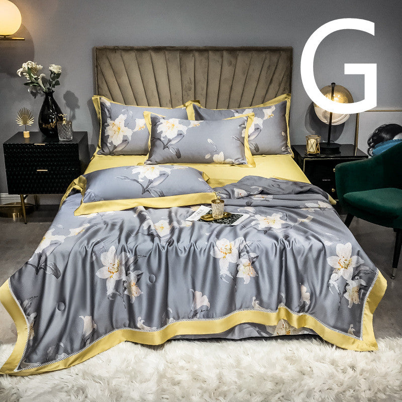 KTX-899027 Tencel Summer Quilt Set - 4-Piece Air-Conditioning Bedding, Breathable and Machine Washable