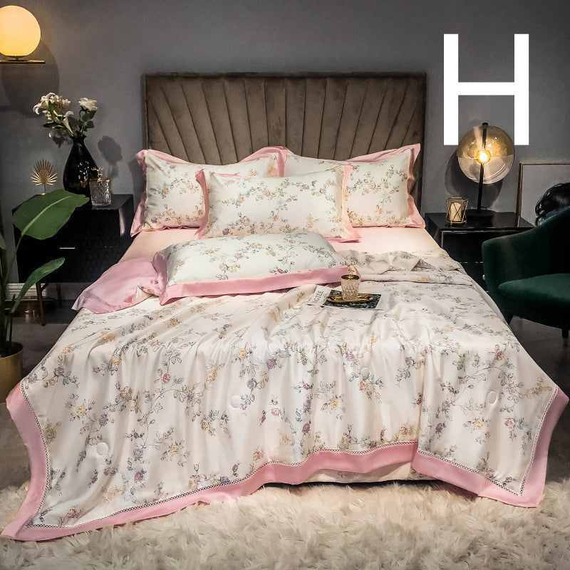 KTX-899027 Tencel Summer Quilt Set - 4-Piece Air-Conditioning Bedding, Breathable and Machine Washable