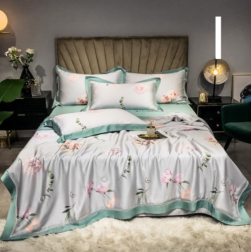 KTX-899027 Tencel Summer Quilt Set - 4-Piece Air-Conditioning Bedding, Breathable and Machine Washable