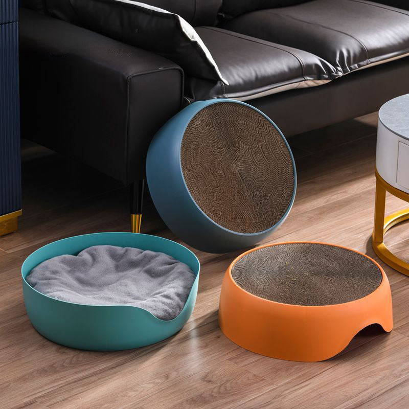 KTX-899475 All-Season Cat Nest and Scratching Bowl with Thick Plush Mat for Dual Use