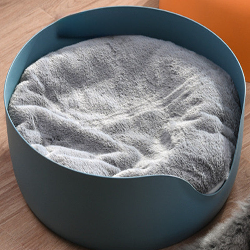 KTX-899475 All-Season Cat Nest and Scratching Bowl with Thick Plush Mat for Dual Use