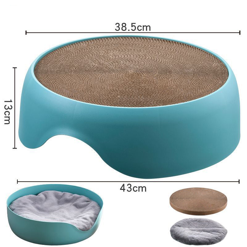 KTX-899475 All-Season Cat Nest and Scratching Bowl with Thick Plush Mat for Dual Use
