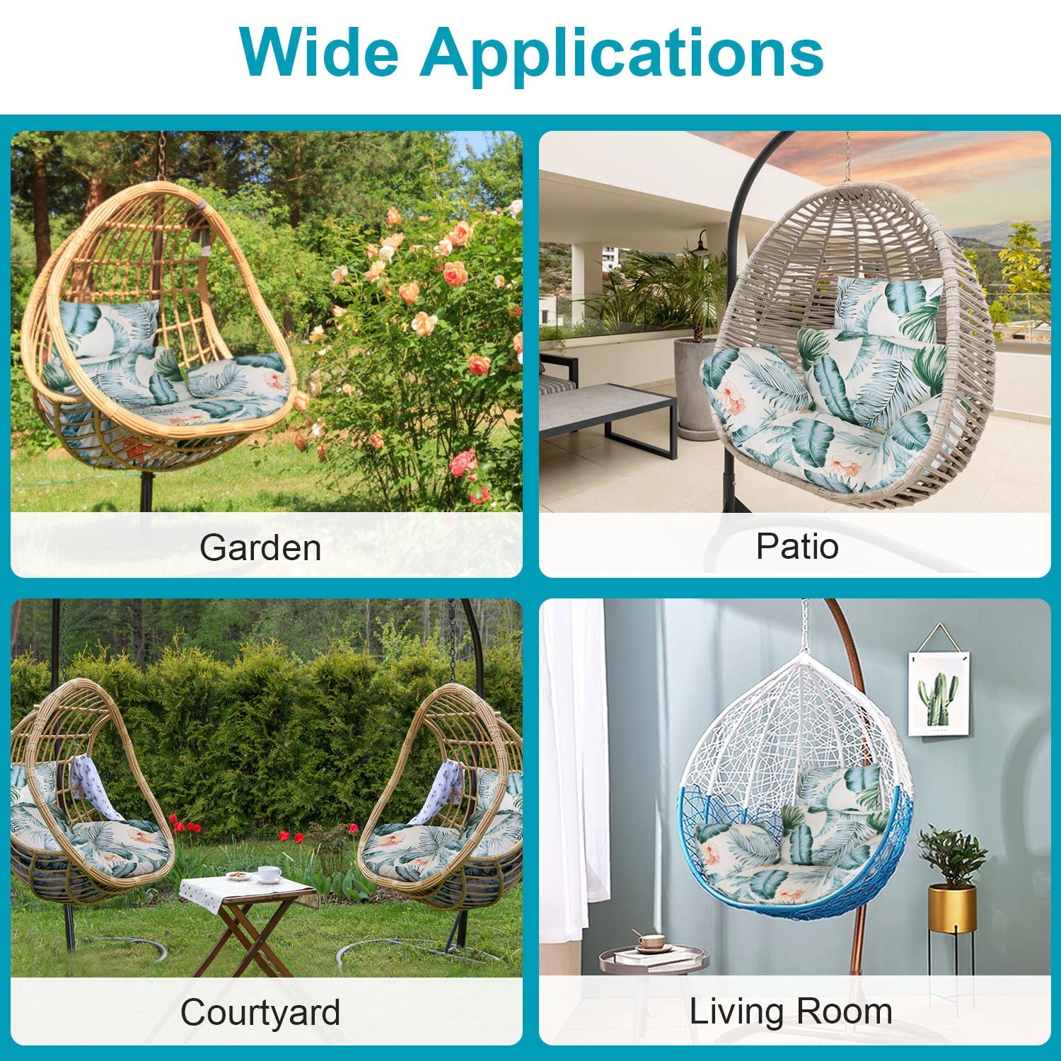 KTX-899731 Thick Soft Cushion for Hanging Egg Chair with Headrest – Versatile Outdoor Comfort Seat Pad