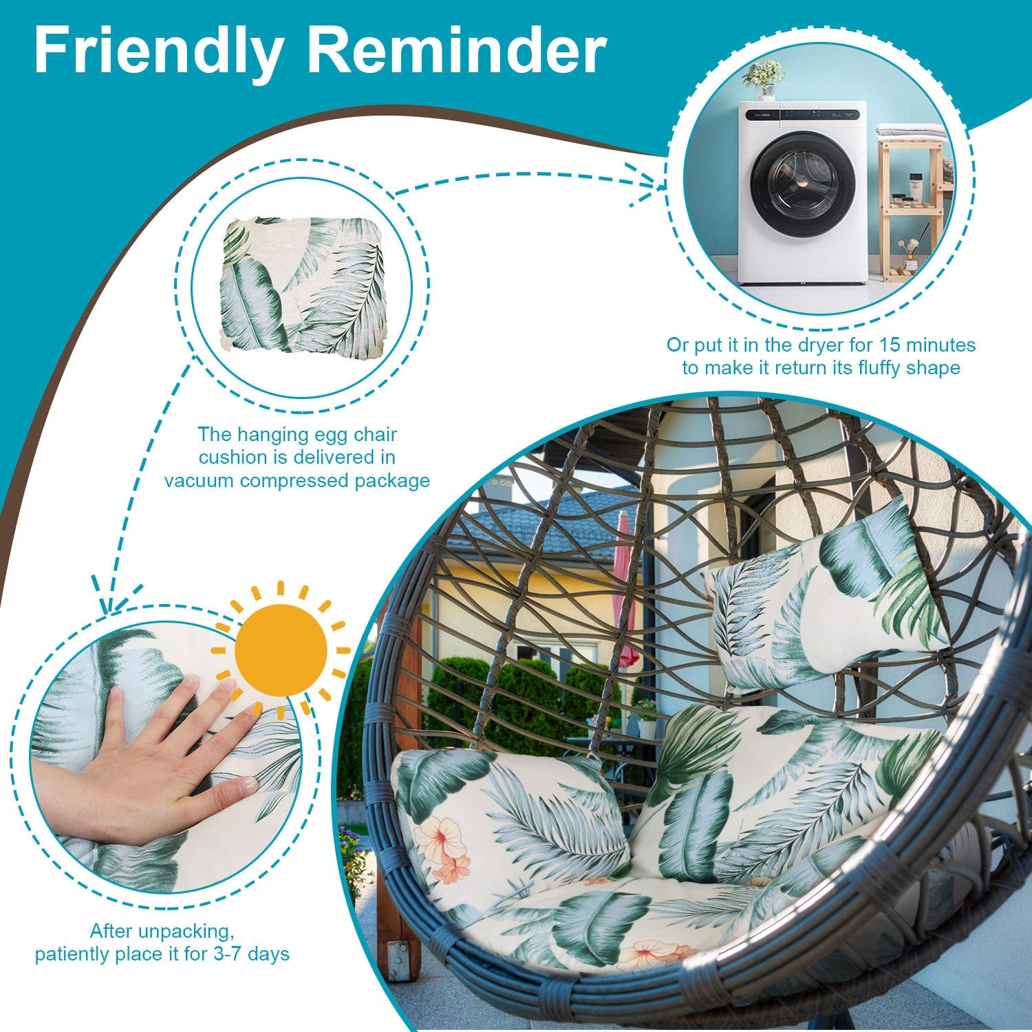 KTX-899731 Thick Soft Cushion for Hanging Egg Chair with Headrest – Versatile Outdoor Comfort Seat Pad