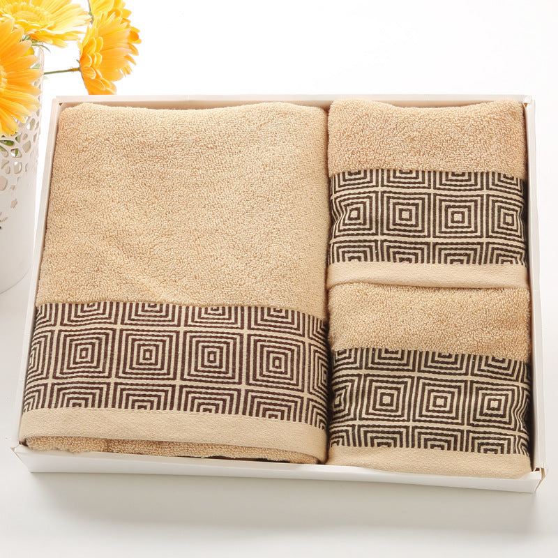 KTX-899923 Soft Cotton Three-Piece Towel Set with Elegant Embroidery - Multiple Colors and Patterns Available