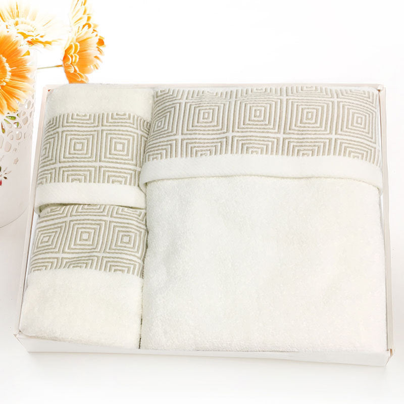 KTX-899923 Soft Cotton Three-Piece Towel Set with Elegant Embroidery - Multiple Colors and Patterns Available