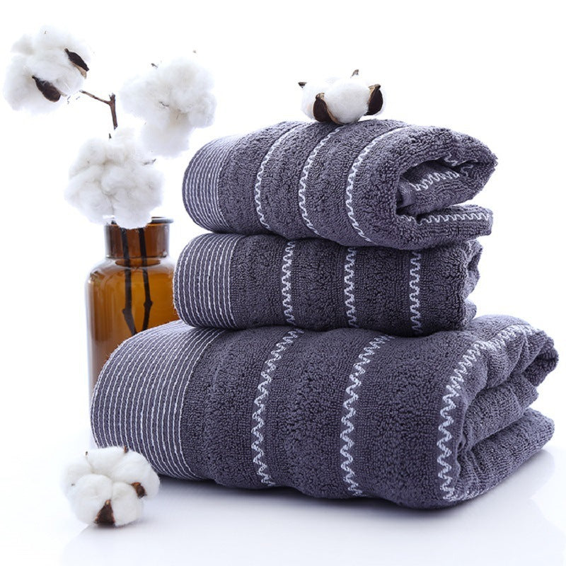 KTX-899923 Soft Cotton Three-Piece Towel Set with Elegant Embroidery - Multiple Colors and Patterns Available