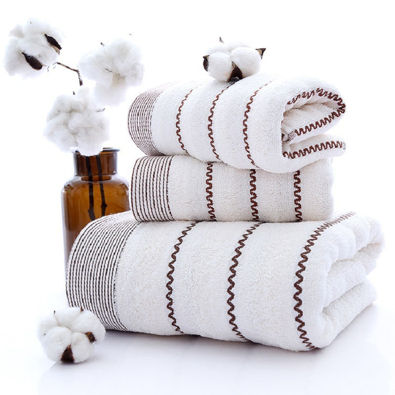 KTX-899923 Soft Cotton Three-Piece Towel Set with Elegant Embroidery - Multiple Colors and Patterns Available