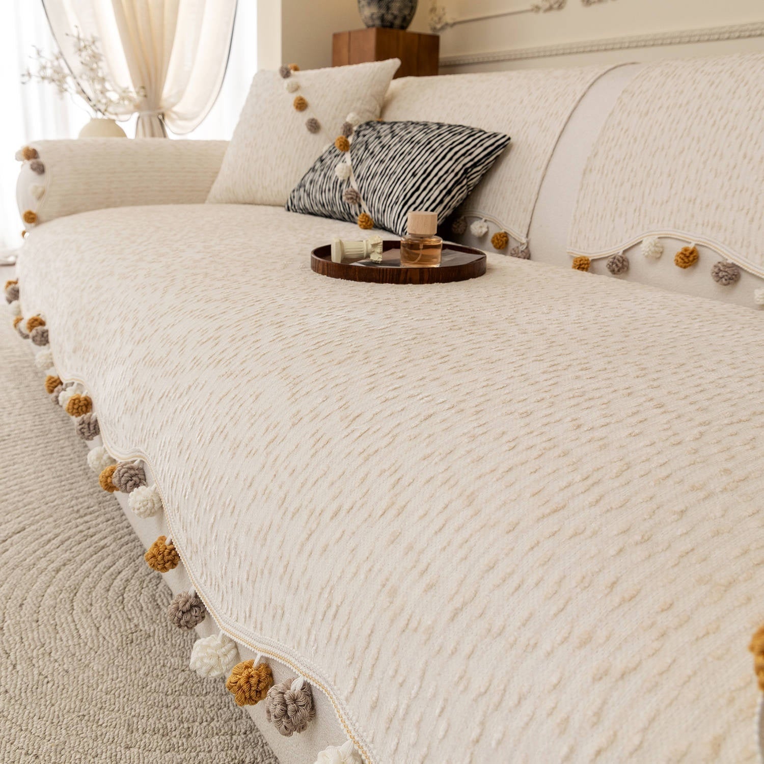 KTX-900243 Four Seasons Universal High-End Straight Seat Cushion Cover in Alice Fur Ball Colors