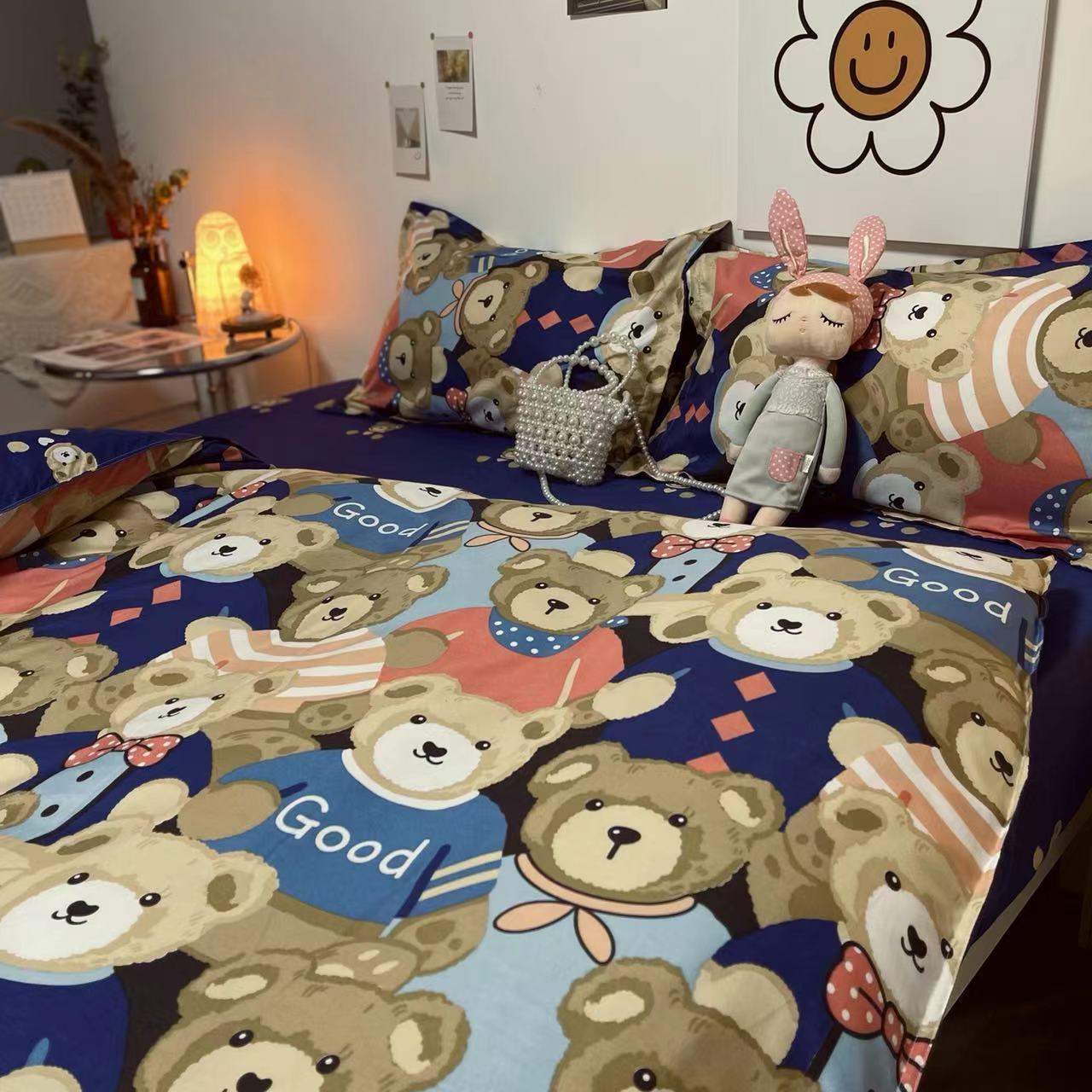 KTX-900499 Cartoon Bear Four-Piece Bedding Set with Quilt Cover in Various Sizes