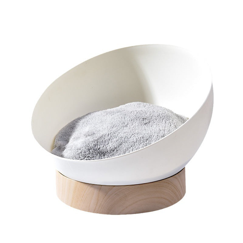 KTX-900627 Open Cat Nest with White Wood Grain Base - Durable Plastic Pet Bed