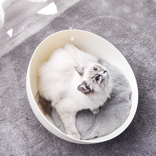 KTX-900627 Open Cat Nest with White Wood Grain Base - Durable Plastic Pet Bed