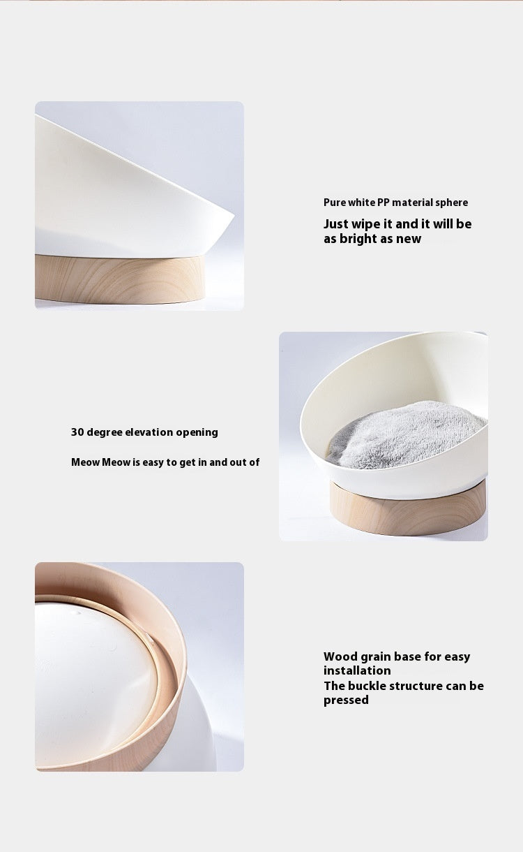 KTX-900627 Open Cat Nest with White Wood Grain Base - Durable Plastic Pet Bed